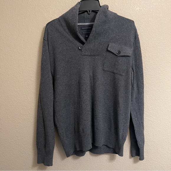 Banana Republic Men's Sweater Large Gray Shawl Collar Merino Wool Blend - Picture 2 of 16